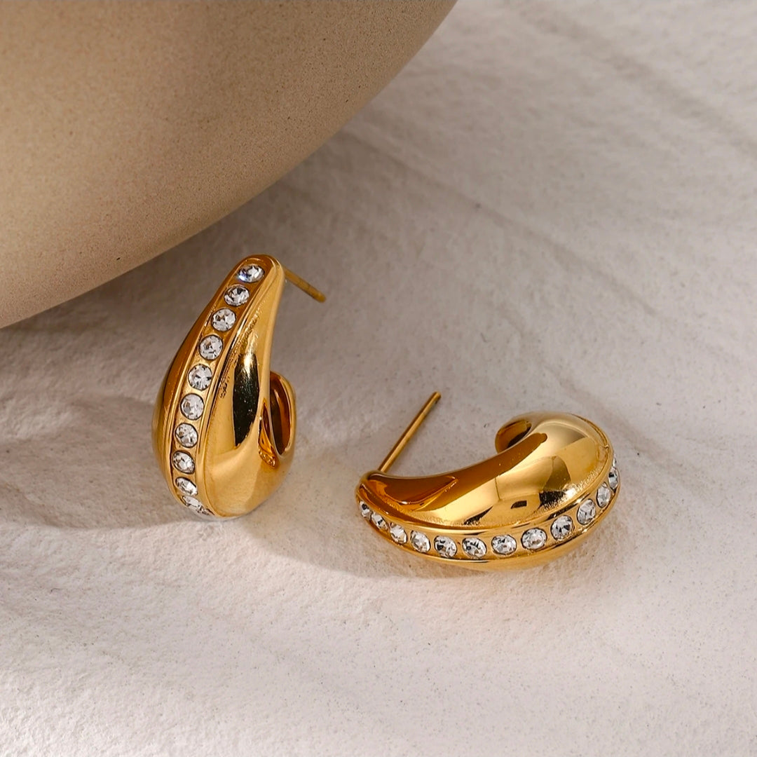 Gold Crystal Hoop Earrings – Tarnish-Free, Waterproof Luxury Earrings