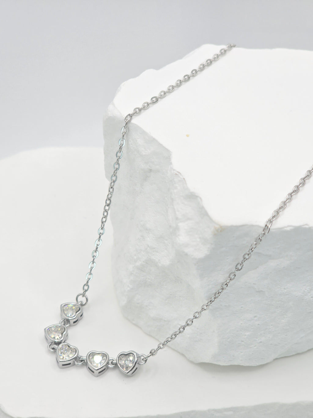 Rosé Luxe Heart Crystal Silver Necklace