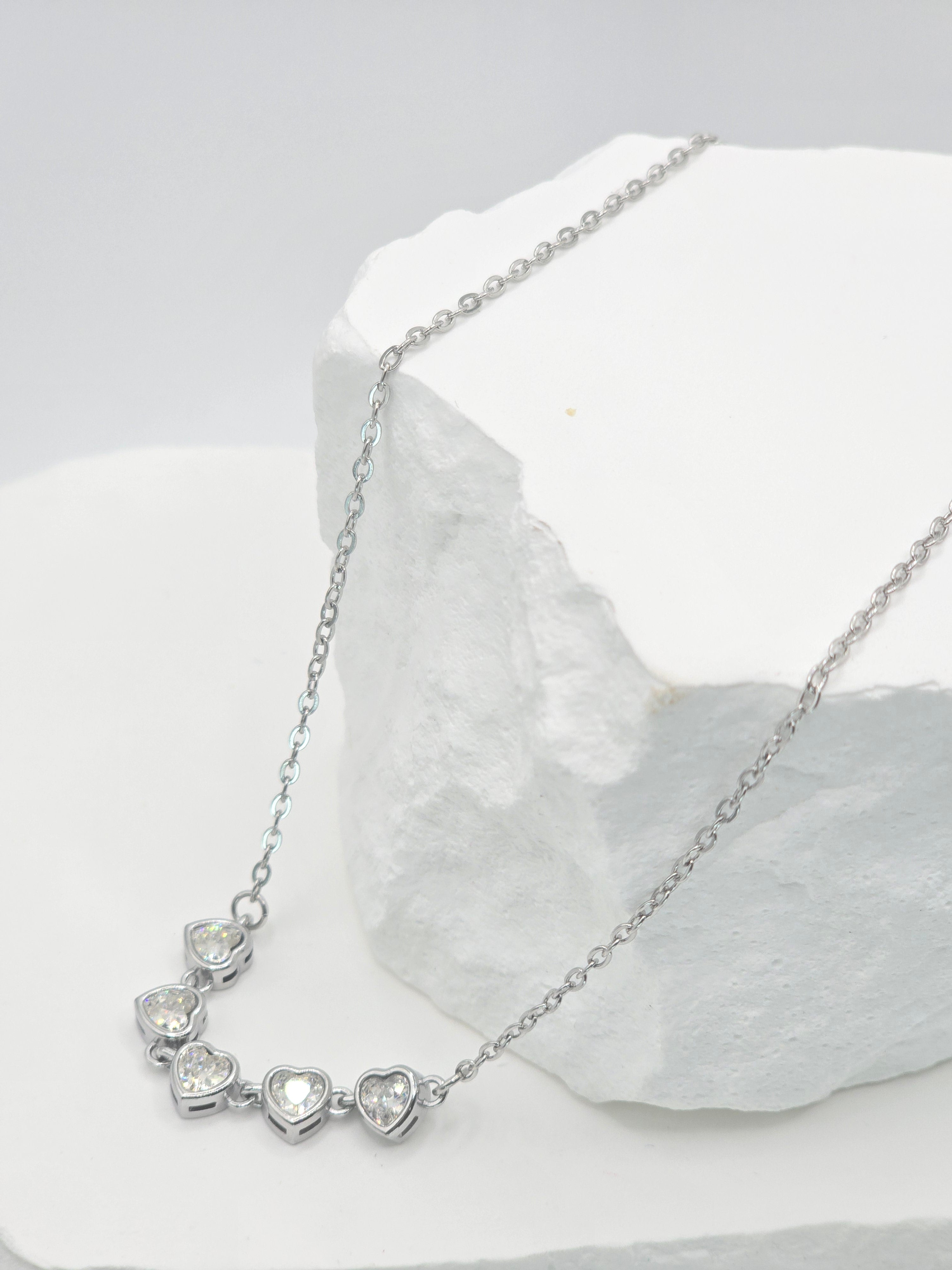 Rosé Luxe Heart Crystal Silver Necklace
