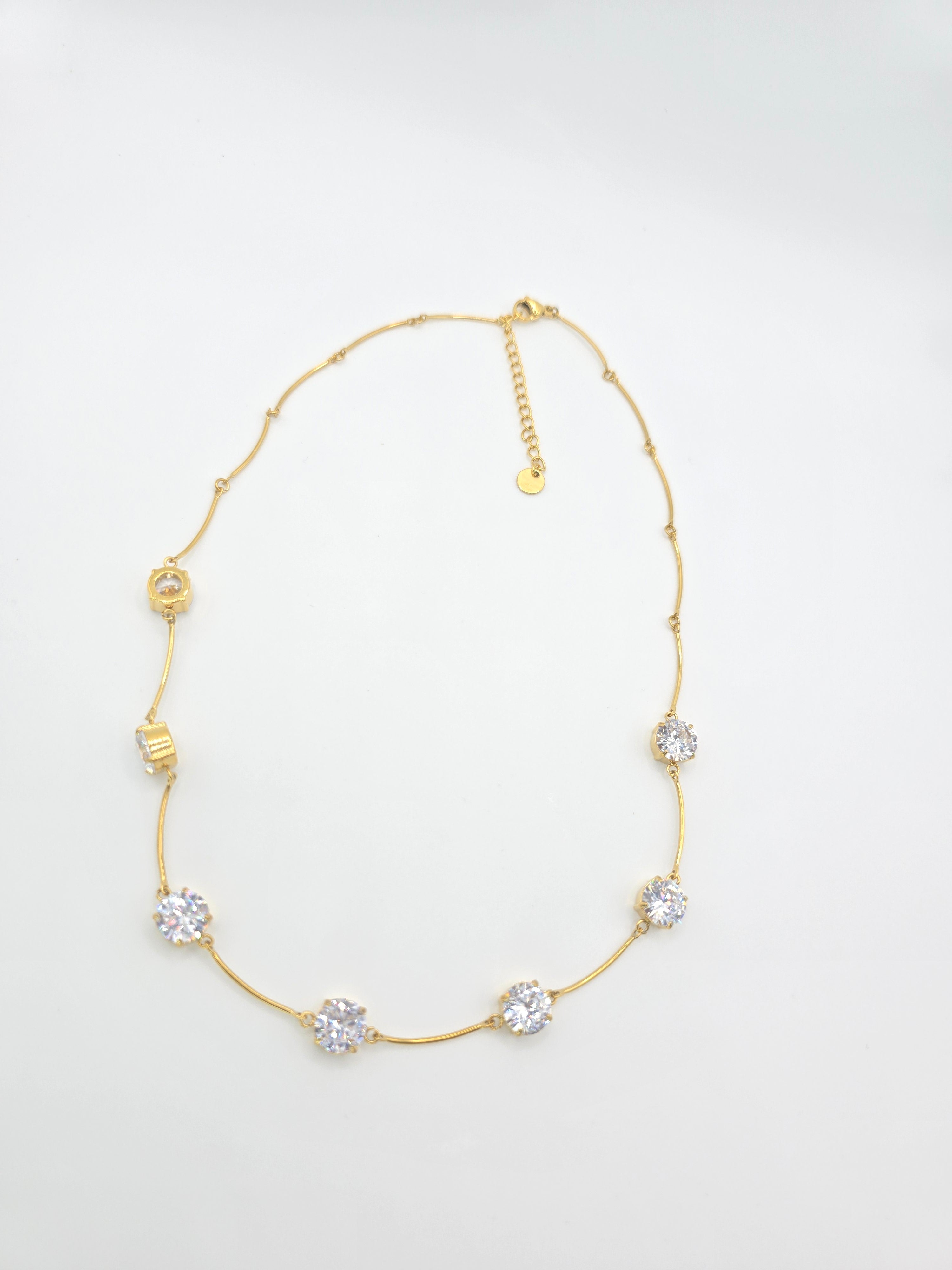 Gold Crystal Station Necklace – Dainty Diamond-Like Chain | Rosé Luxe Jewelry
