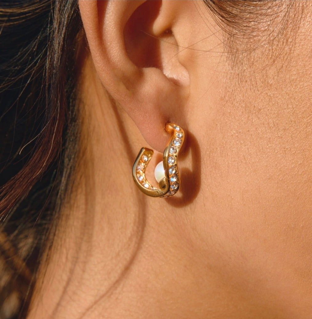 Gold Crystal Hoop Earrings – Tarnish-Free Waterproof Luxury Hoops