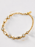 Luxury Gold Crystal & Pearl Bracelet for Women – Elegant Adjustable Chain Bracelet with Sparkling Cubic Zirconia Stones, Minimalist Waterproof Tarnish Resistant Jewelry Gift for Her