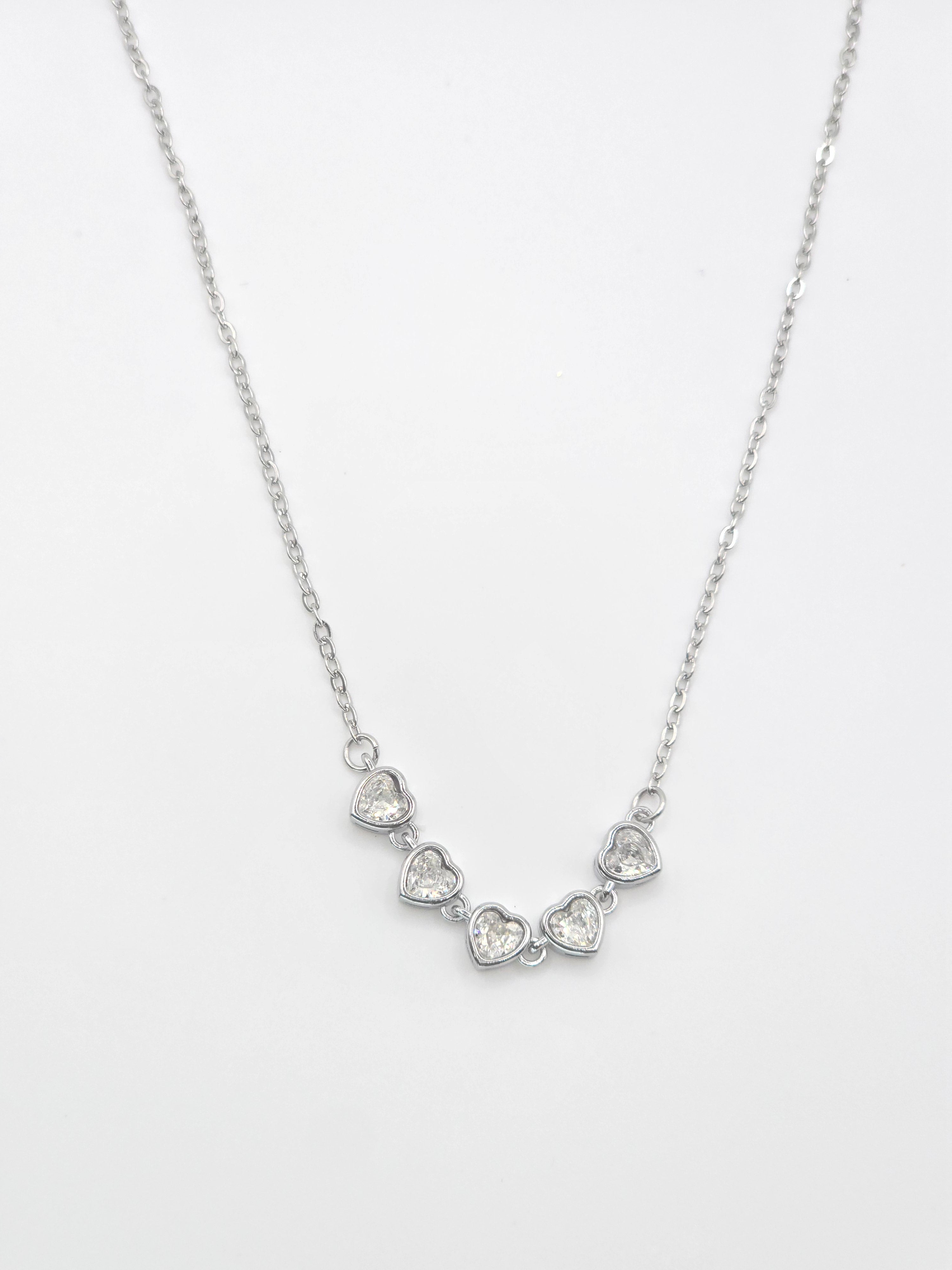 Rosé Luxe Heart Crystal Silver Necklace