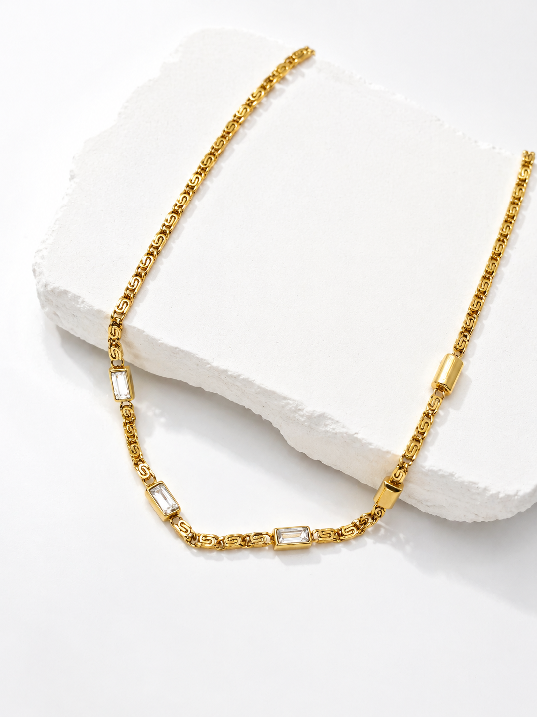 Gold Baguette Crystal Chain Necklace – Luxury Statement Link | Rosé Luxe Jewelry
