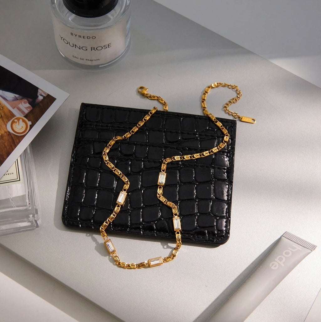 Gold Baguette Crystal Chain Necklace – Luxury Statement Link | Rosé Luxe Jewelry