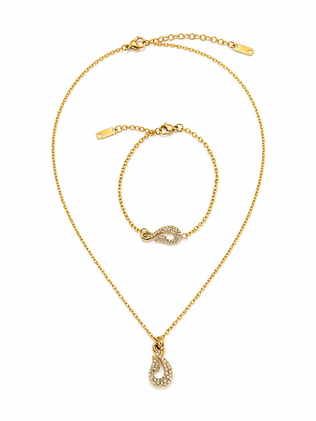 Luxury Gold Necklace & Bracelet Set for Women – Elegant Crystal Teardrop Pendant Jewelry Set, Adjustable Minimalist Gold Chain Set, Waterproof Tarnish Resistant Gift for Her