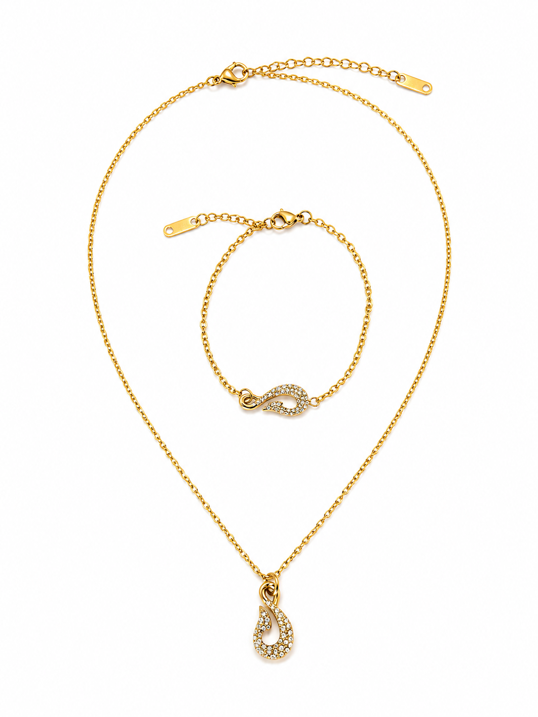 Luxury Gold Necklace & Bracelet Set for Women – Elegant Crystal Teardrop Pendant Jewelry Set, Adjustable Minimalist Gold Chain Set, Waterproof Tarnish Resistant Gift for Her
