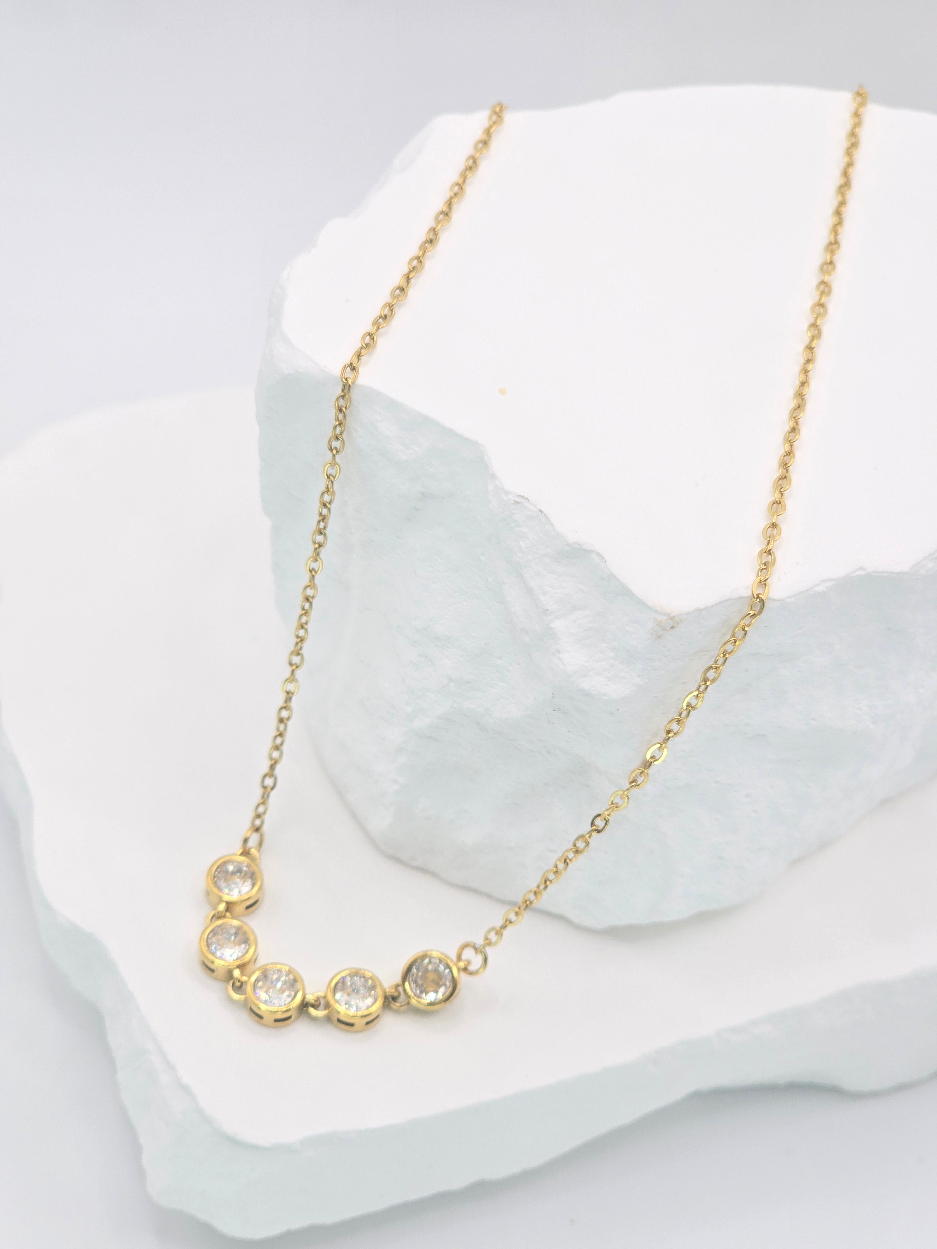 Rosé Luxe Five Stone Gold Necklace