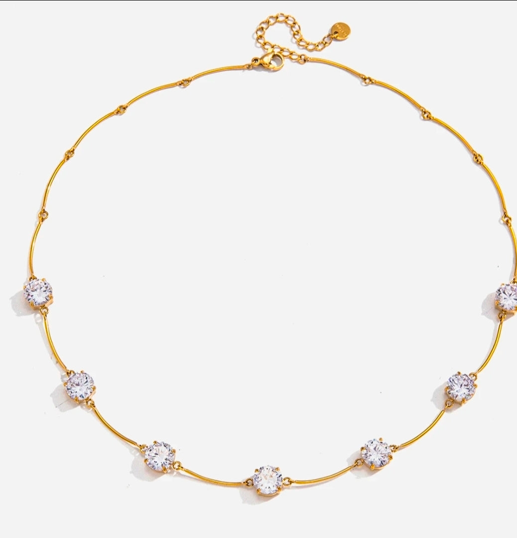 Gold Crystal Station Necklace – Dainty Diamond-Like Chain | Rosé Luxe Jewelry
