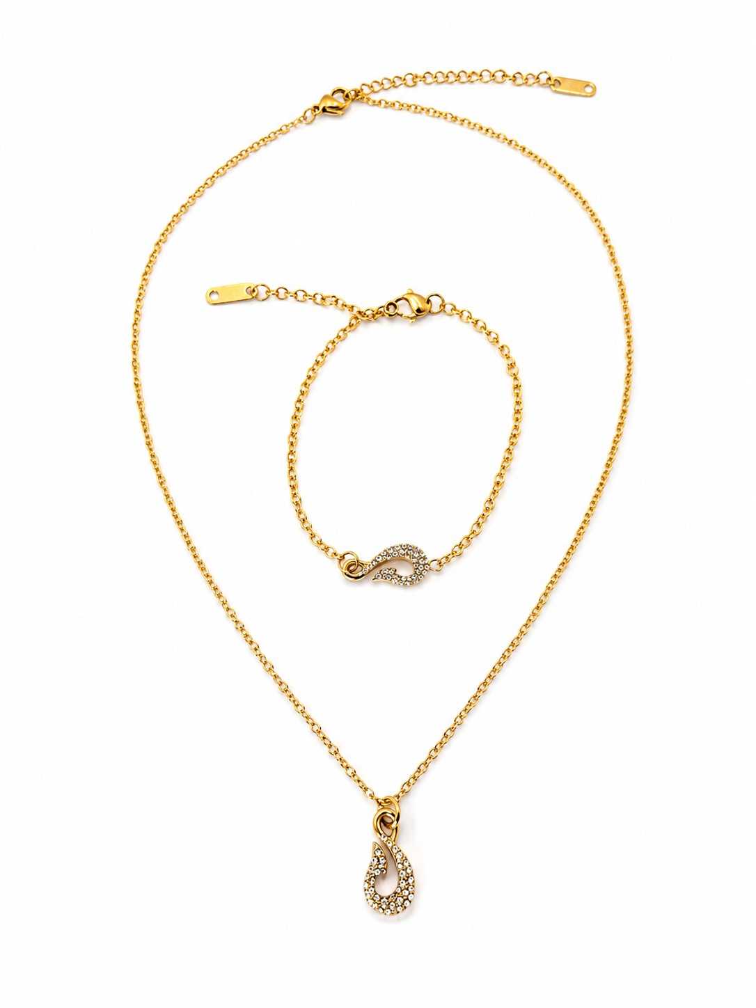 Luxury Gold Necklace & Bracelet Set for Women – Elegant Crystal Teardrop Pendant Jewelry Set, Adjustable Minimalist Gold Chain Set, Waterproof Tarnish Resistant Gift for Her