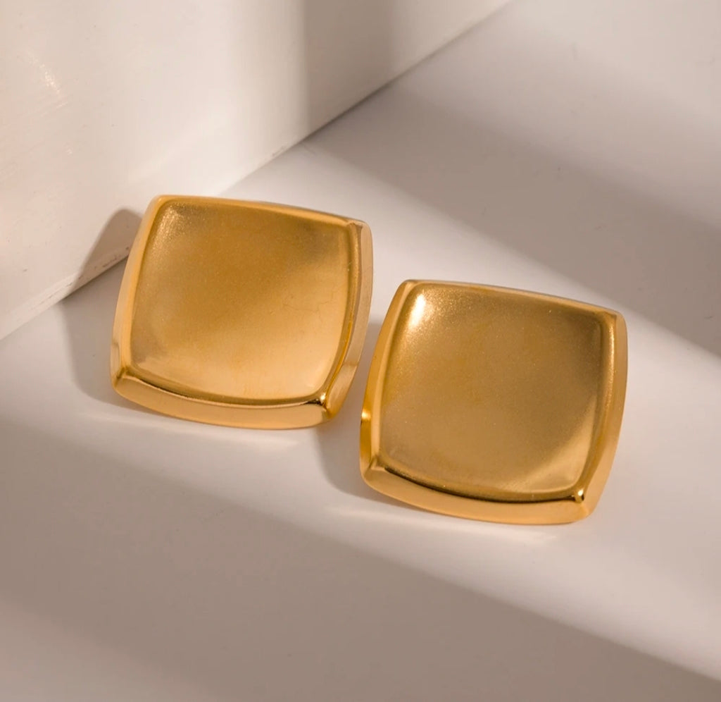 Gold Square Stud Earrings – Minimalist Luxury Waterproof Earrings | Rosé Luxe