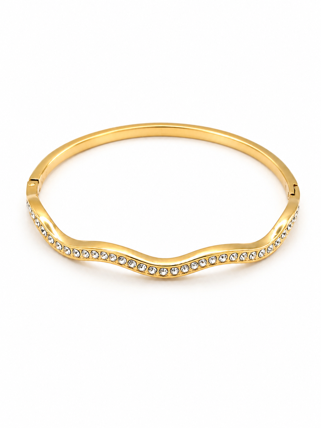 ROSÉ LUXE Gold Wave Crystal Bangle Bracelet for Women – Elegant Minimalist Luxury Jewelry, Waterproof & Tarnish-Resistant