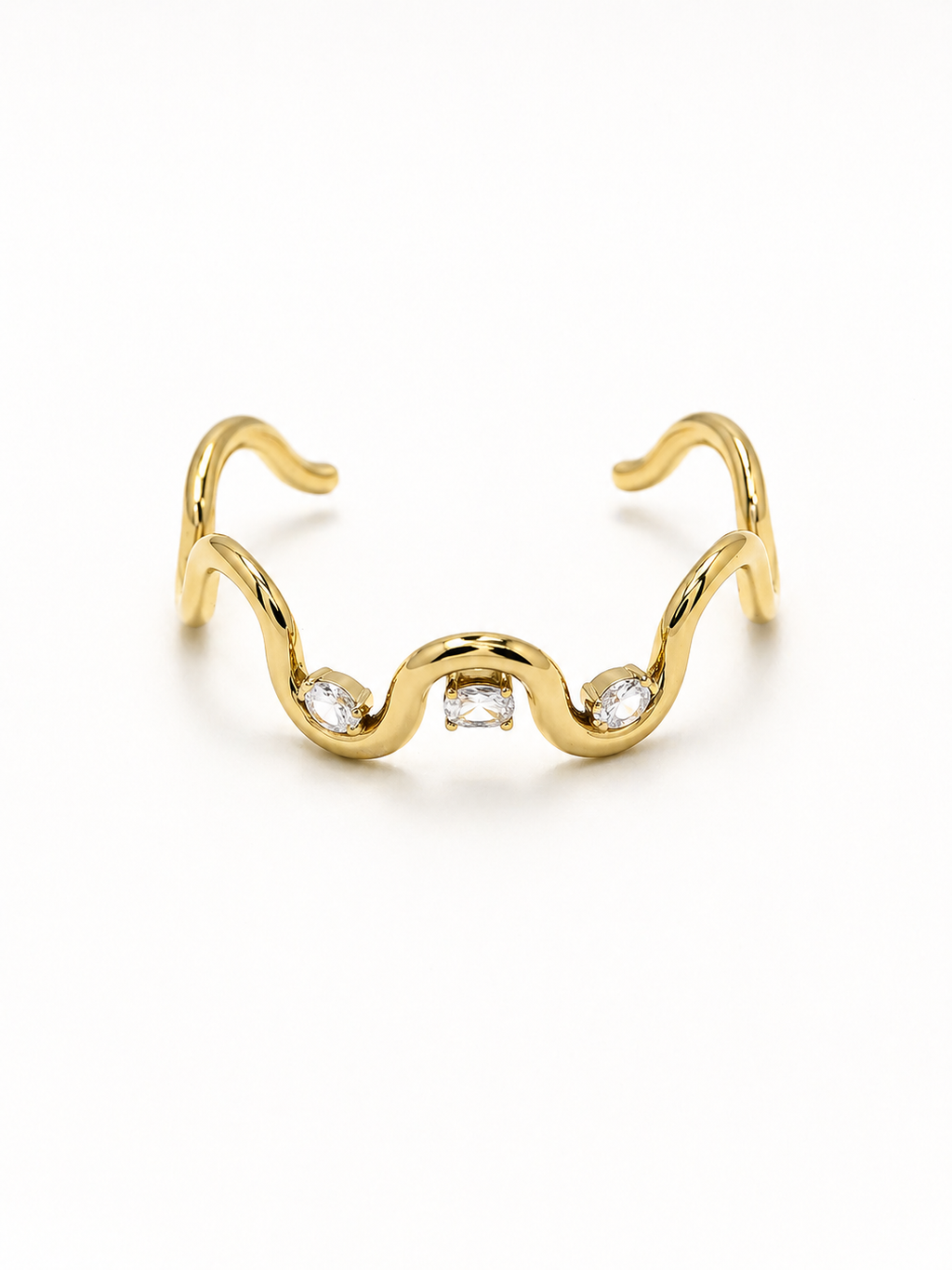 Rosé Luxe Wave Crystal Cuff Bracelet – Elegant Gold Open Bangle
