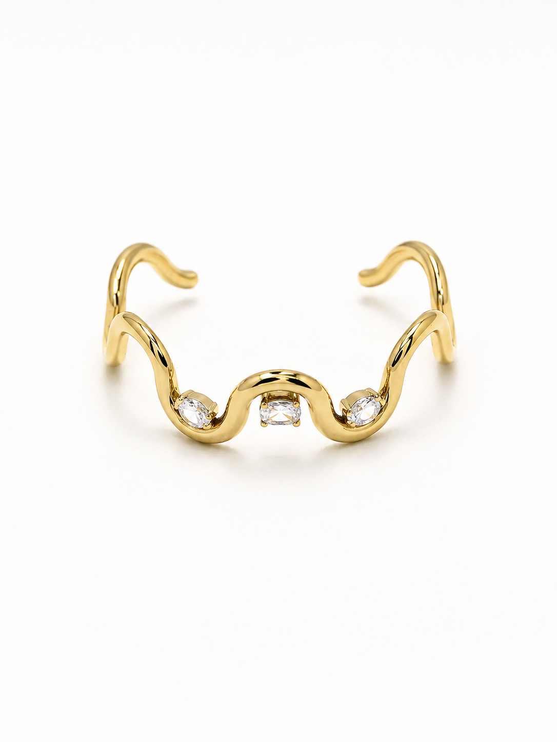 Rosé Luxe Wave Crystal Cuff Bracelet – Elegant Gold Open Bangle