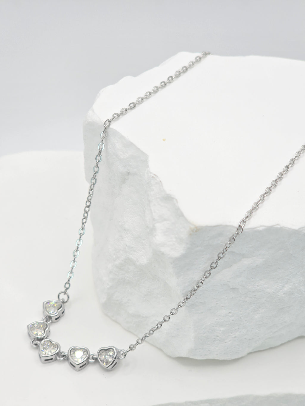 Rosé Luxe Heart Crystal Silver Necklace