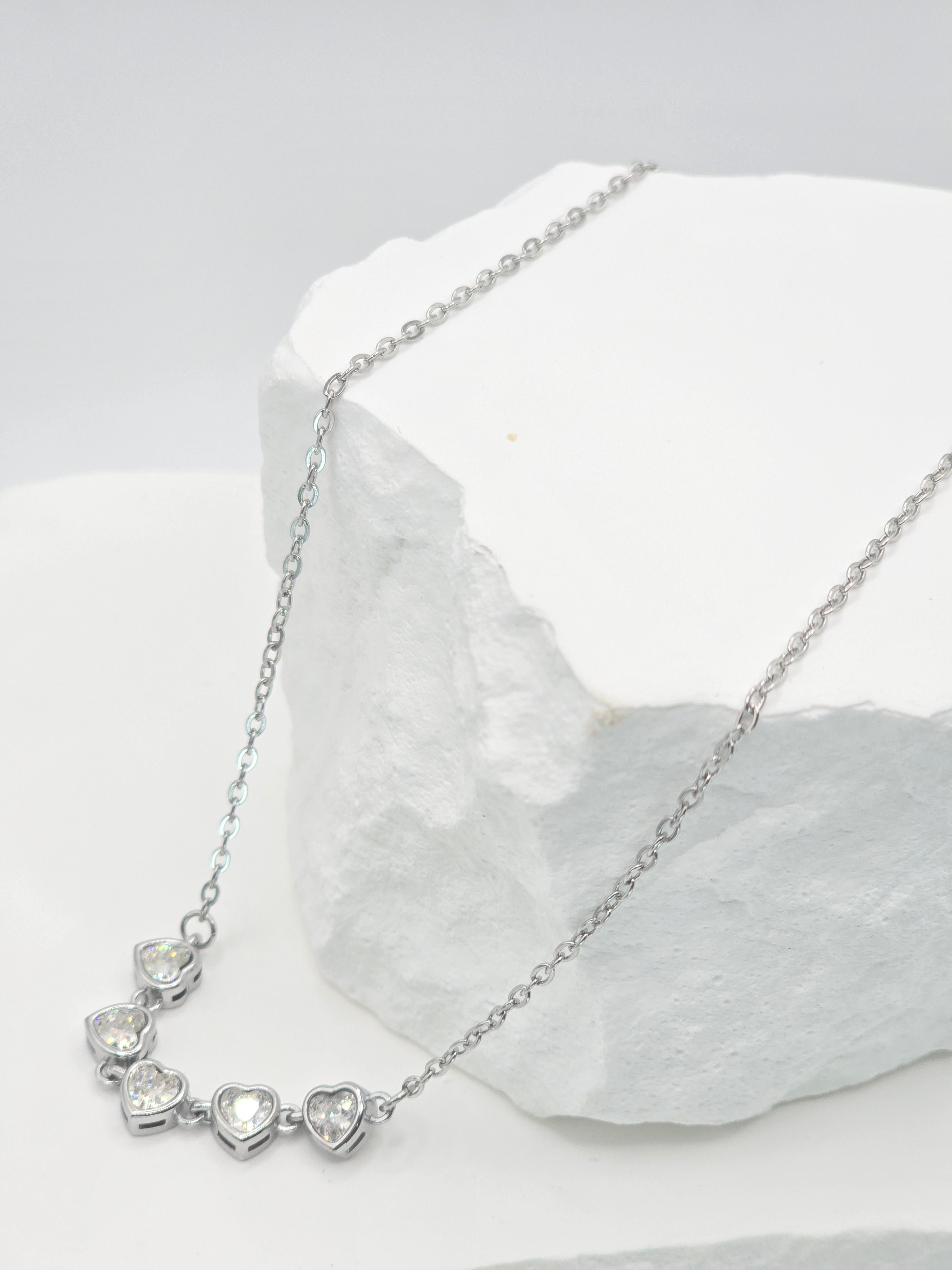 Rosé Luxe Heart Crystal Silver Necklace