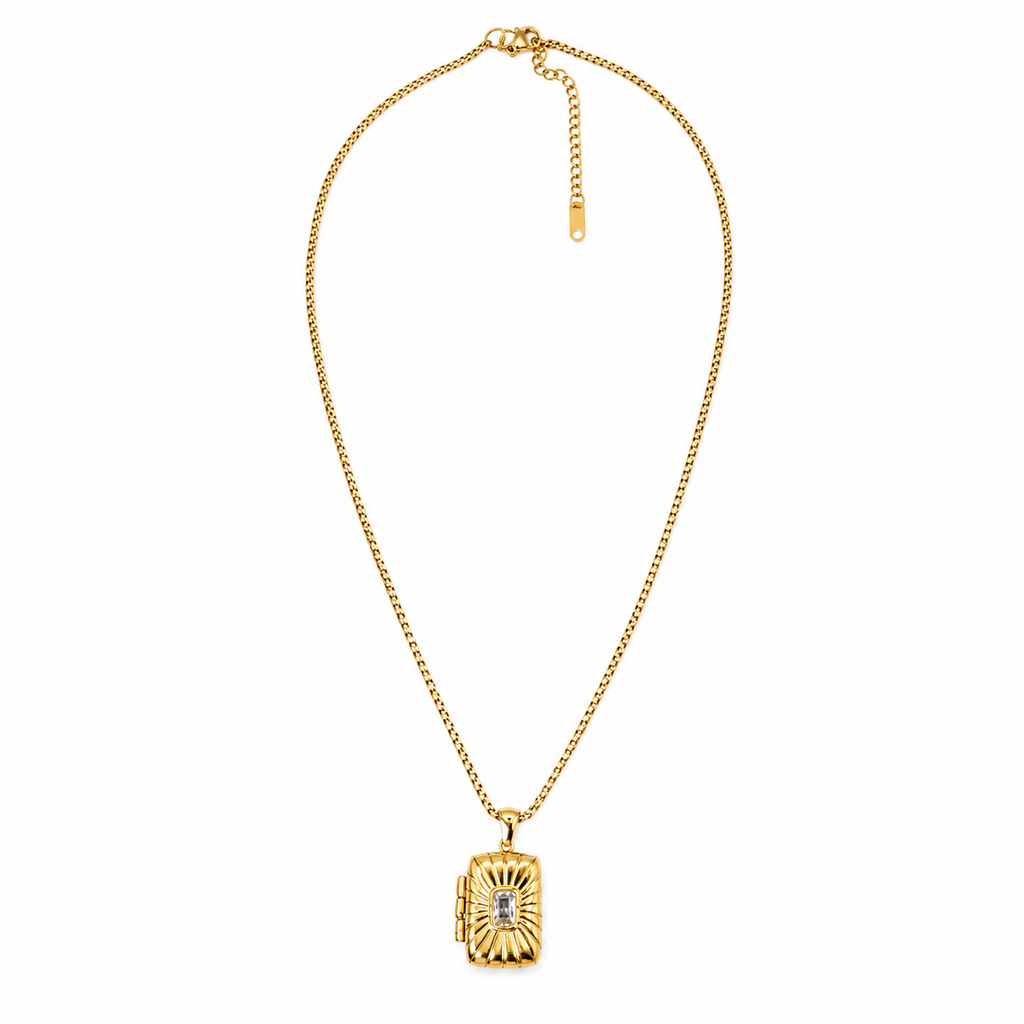 Gold Sunburst Locket Necklace – Elegant Pendant Chain | Rosé Luxe Jewelry
