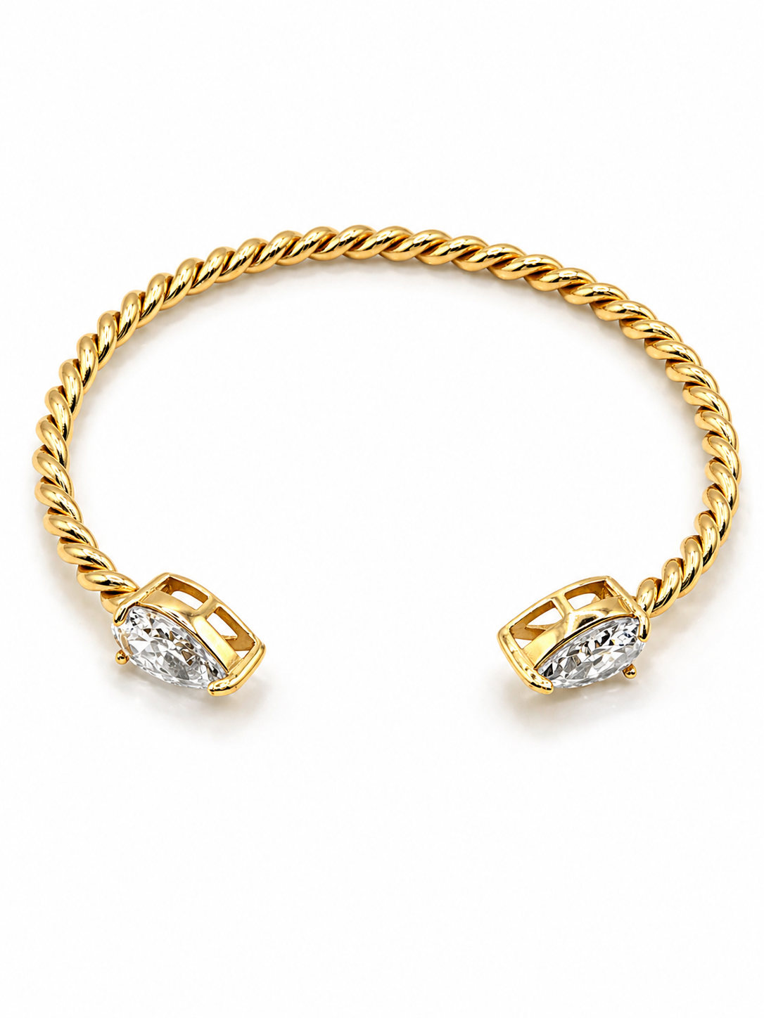 Gold Twisted Cuff Bracelet – Crystal Open Bangle | Rosé Luxe Jewelry
