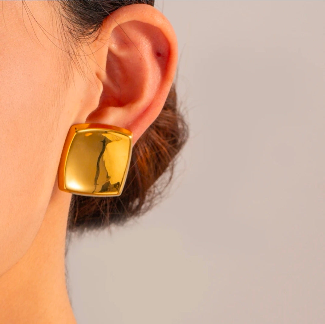 Gold Square Stud Earrings – Minimalist Luxury Waterproof Earrings | Rosé Luxe