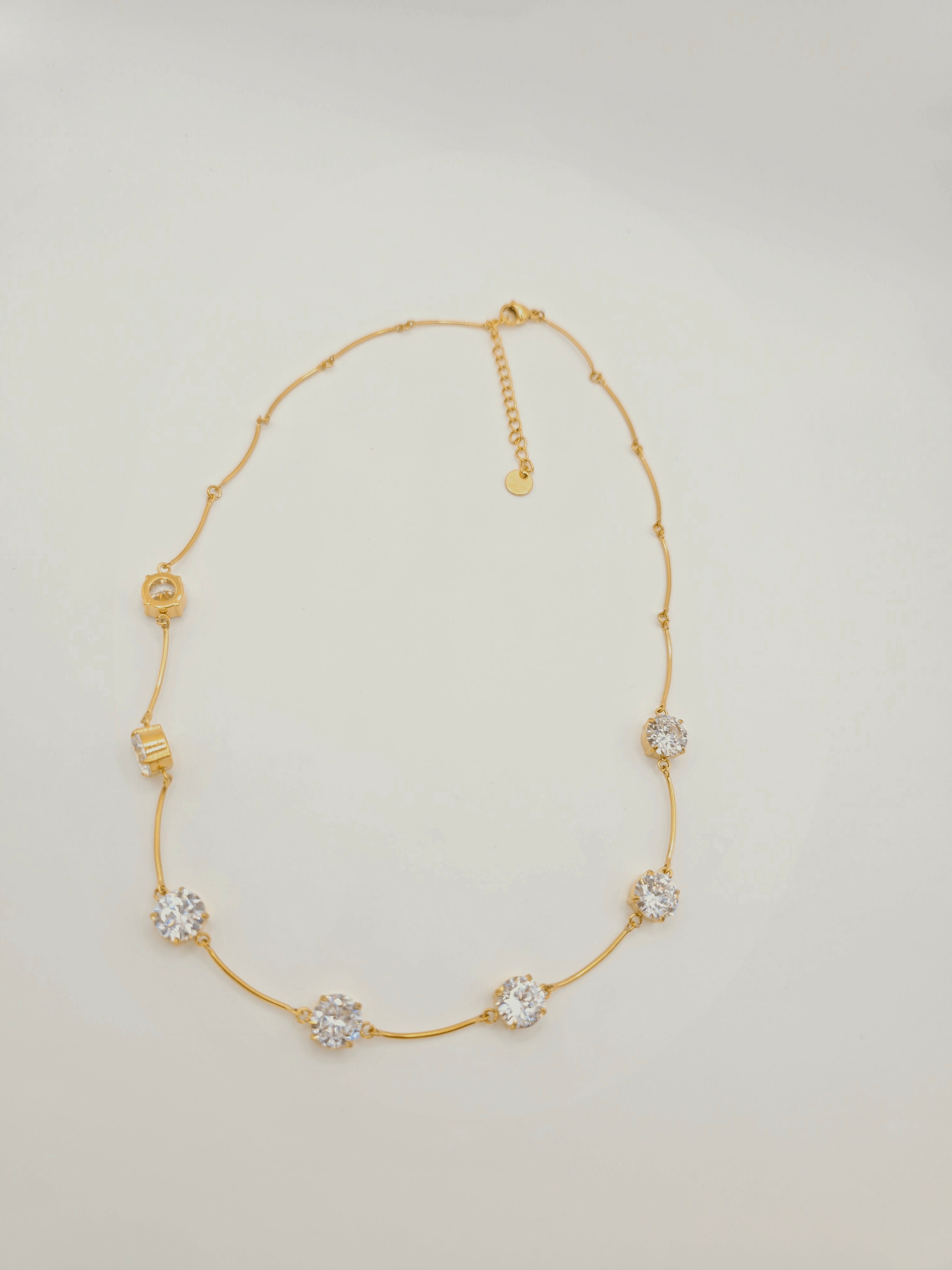 Gold Crystal Station Necklace – Dainty Diamond-Like Chain | Rosé Luxe Jewelry