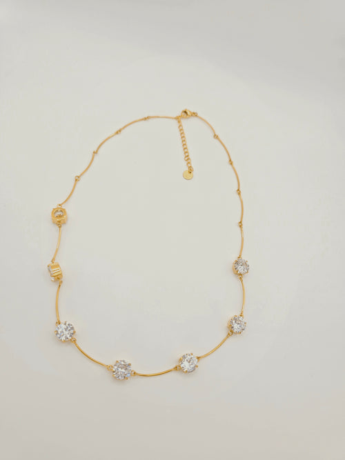 Gold Crystal Station Necklace – Dainty Diamond-Like Chain | Rosé Luxe Jewelry