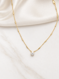 Rosé Luxe Gold Solitaire Necklace – Elegant Minimalist Diamond Pendant