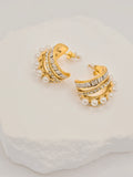 Rosé Luxe Gold Pearl & Crystal Hoop Earrings – Statement Elegant Design