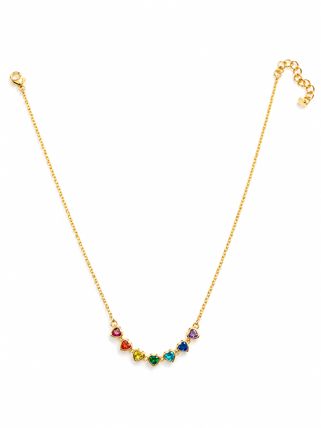 Gold Rainbow Heart Necklace – Multicolor Crystal Charm Chain | Rosé Luxe Jewelry