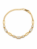 Gold Mixed-Link Crystal Bracelet – Baguette & Square Stone Design | Rosé Luxe Jewelry