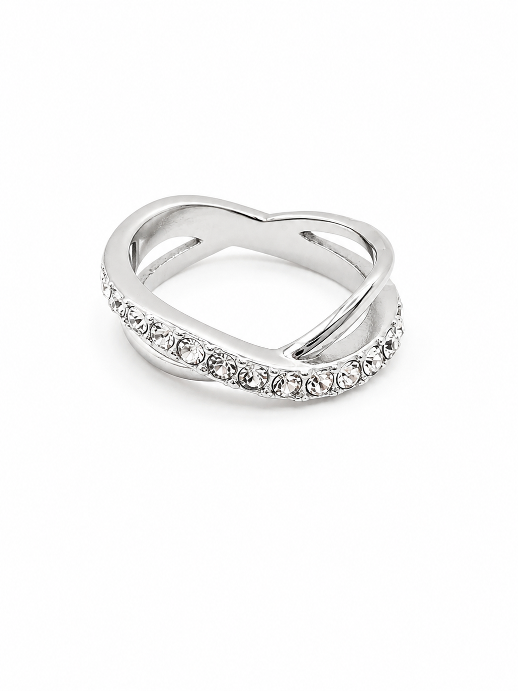 Rosé luxe Gold & Silver Crystal Twist Ring – Elegant Open Band Statement Ring