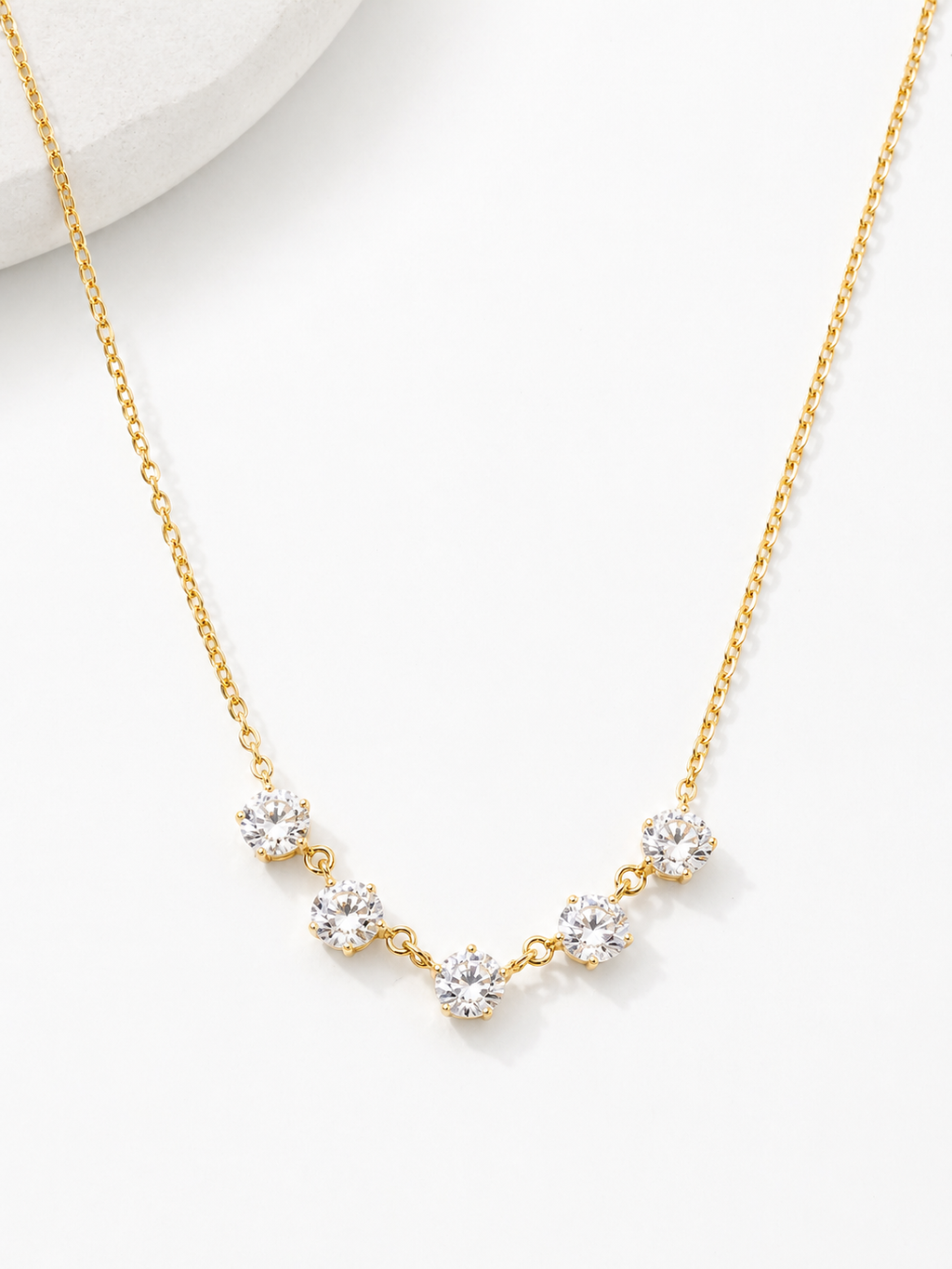 Gold Five-Stone Crystal Necklace – Dainty Diamond-Like Pendant | Rosé Luxe Jewelry