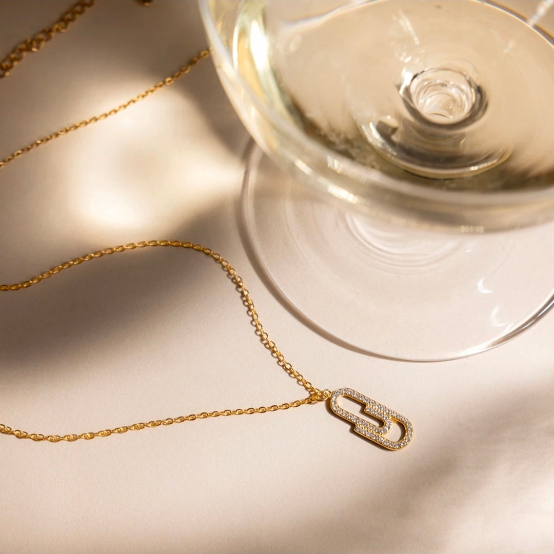 Gold Link Pendant Necklace – Crystal Detail, Tarnish-Free Waterproof Jewelry