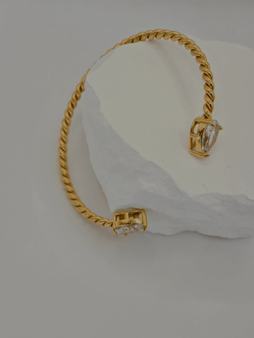 Gold Twisted Cuff Bracelet – Crystal Open Bangle | Rosé Luxe Jewelry