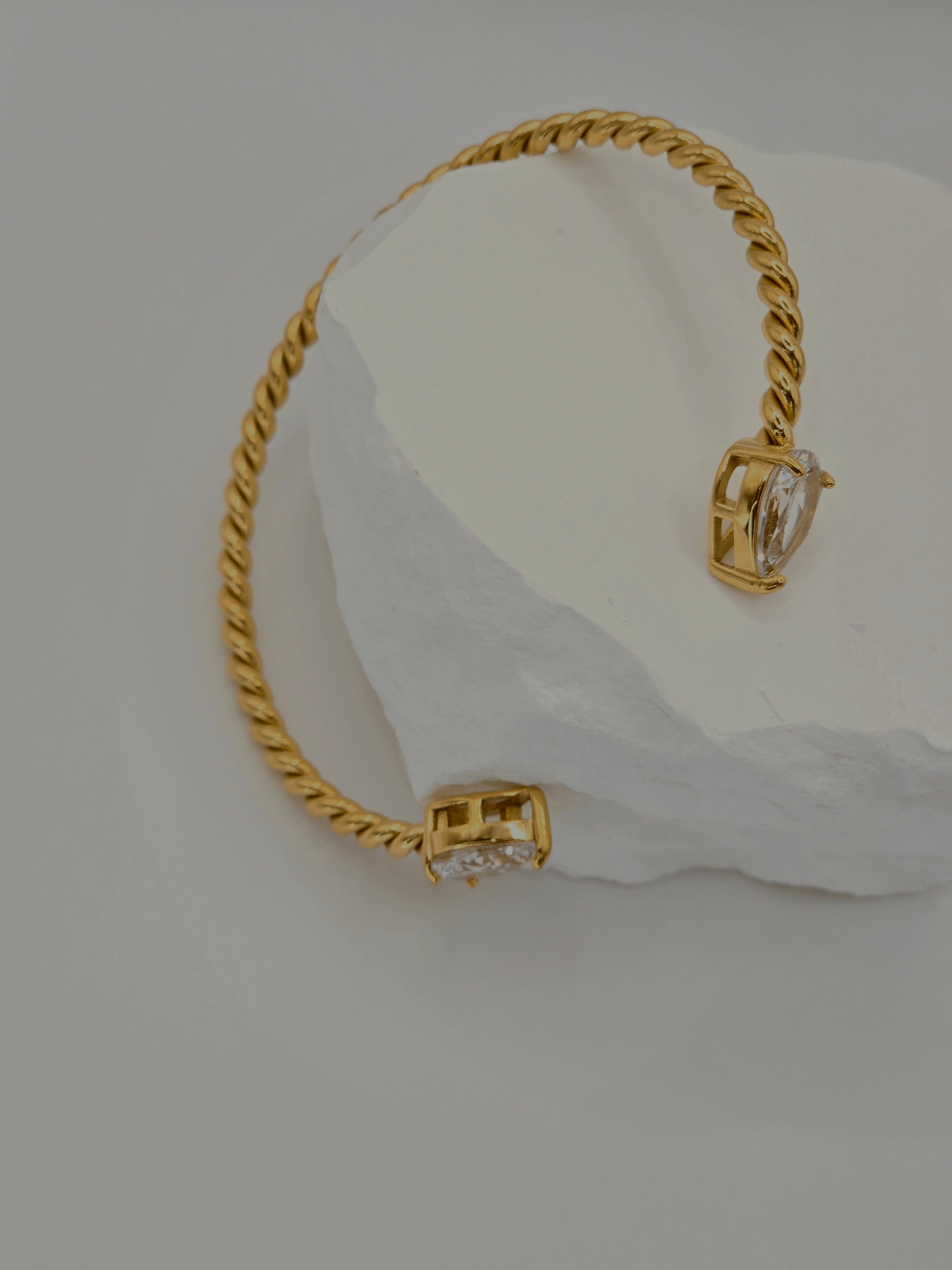Gold Twisted Cuff Bracelet – Crystal Open Bangle | Rosé Luxe Jewelry