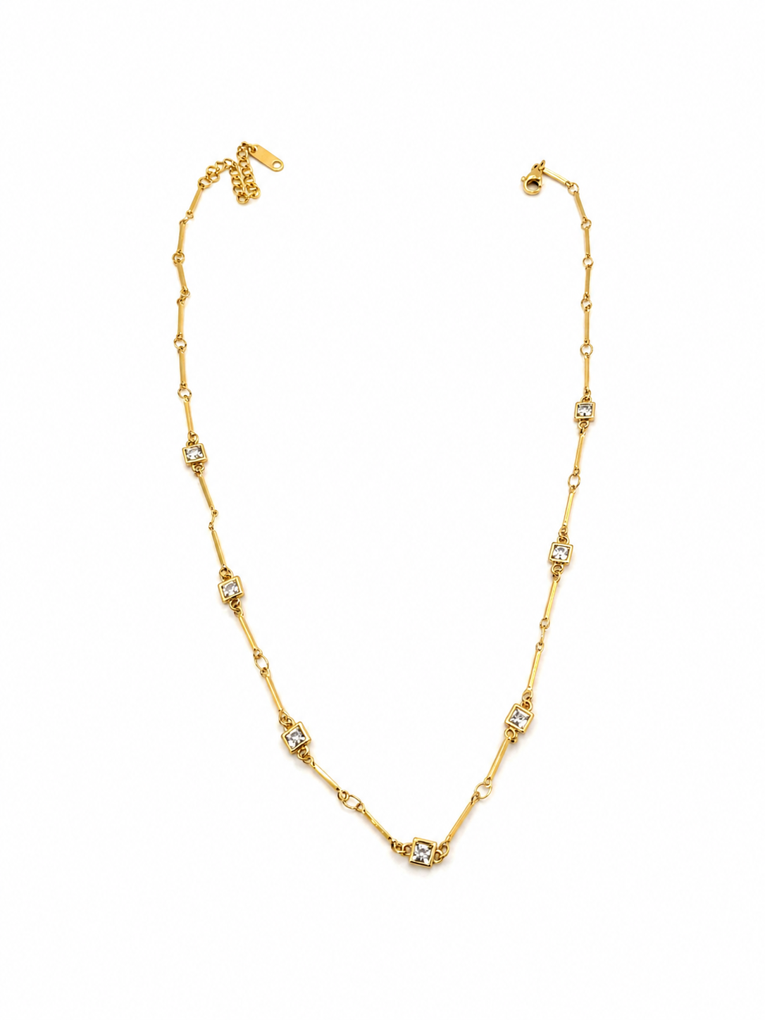 Gold Crystal Station Necklace – Minimalist Luxury Layering Piece | Rosé Luxe