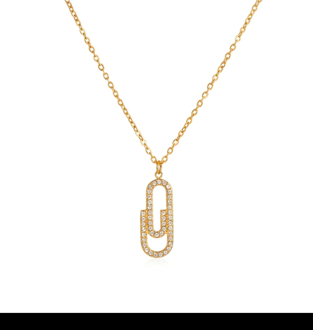 Gold Link Pendant Necklace – Crystal Detail, Tarnish-Free Waterproof Jewelry