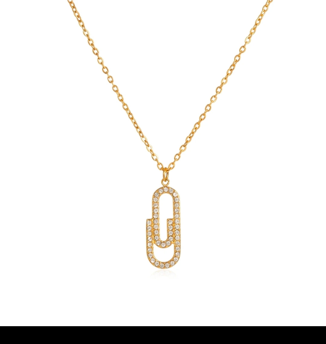 Gold Link Pendant Necklace – Crystal Detail, Tarnish-Free Waterproof Jewelry