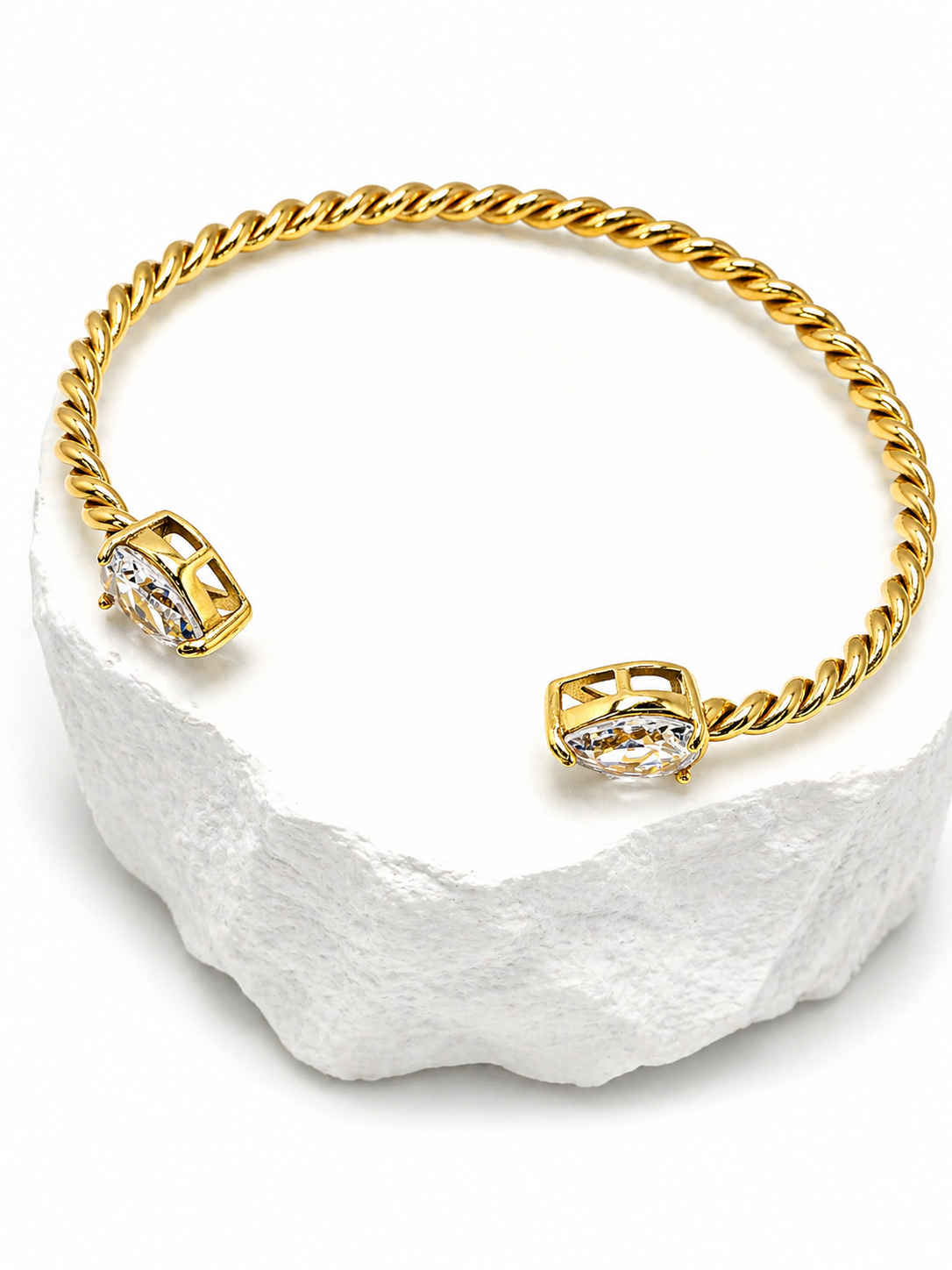 Gold Twisted Cuff Bracelet – Crystal Open Bangle | Rosé Luxe Jewelry