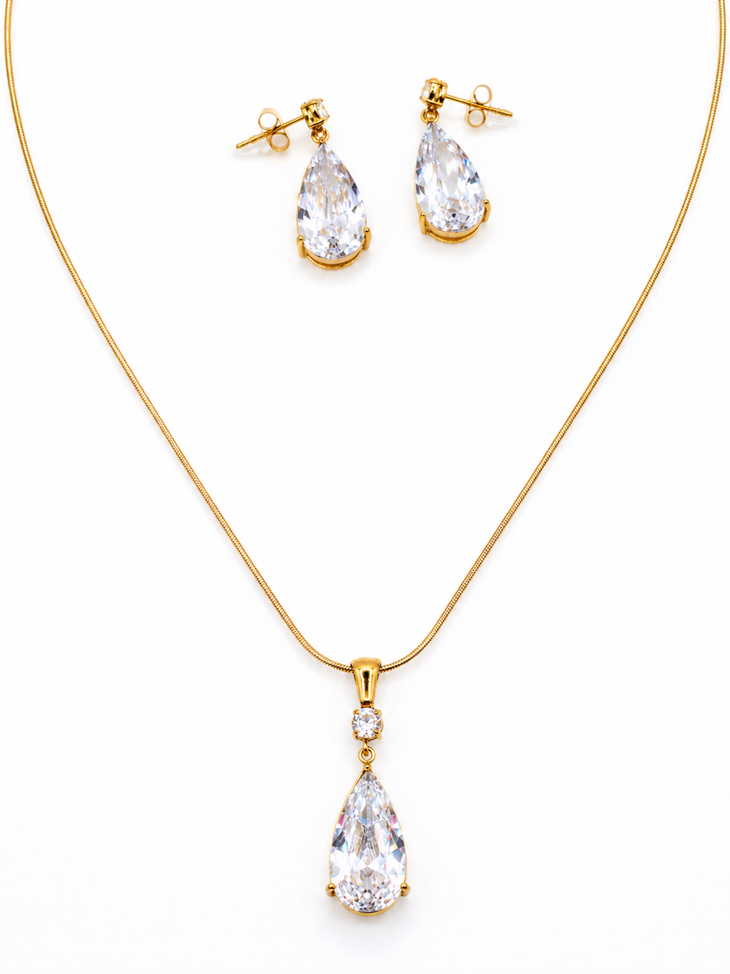 Elegant Teardrop Jewelry Set – Gold Crystal Necklace & Earrings Set for Women