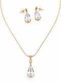 Elegant Teardrop Jewelry Set – Gold Crystal Necklace & Earrings Set for Women