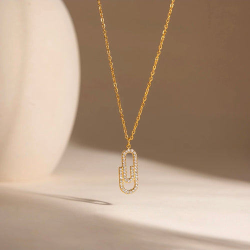 Gold Link Pendant Necklace – Crystal Detail, Tarnish-Free Waterproof Jewelry