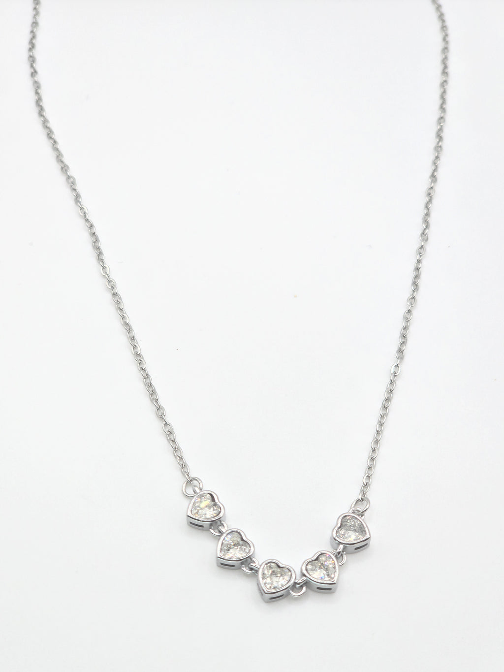 Rosé Luxe Heart Crystal Silver Necklace