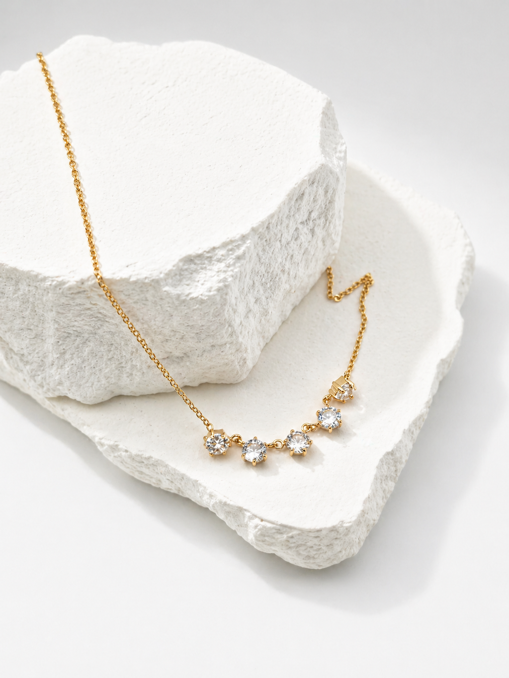 Gold Five-Stone Crystal Necklace – Dainty Diamond-Like Pendant | Rosé Luxe Jewelry