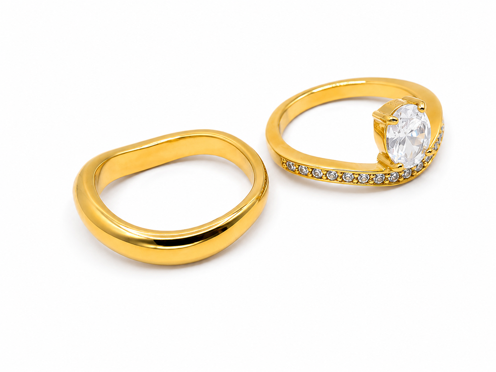 Rosé luxe Gold Luxe Ring Set – Minimalist Stackable Crystal Rings
