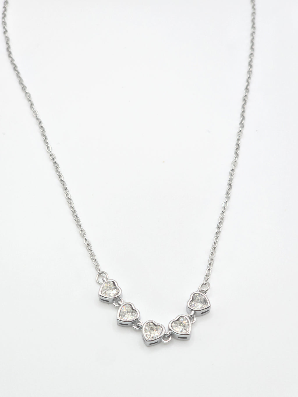 Rosé Luxe Heart Crystal Silver Necklace