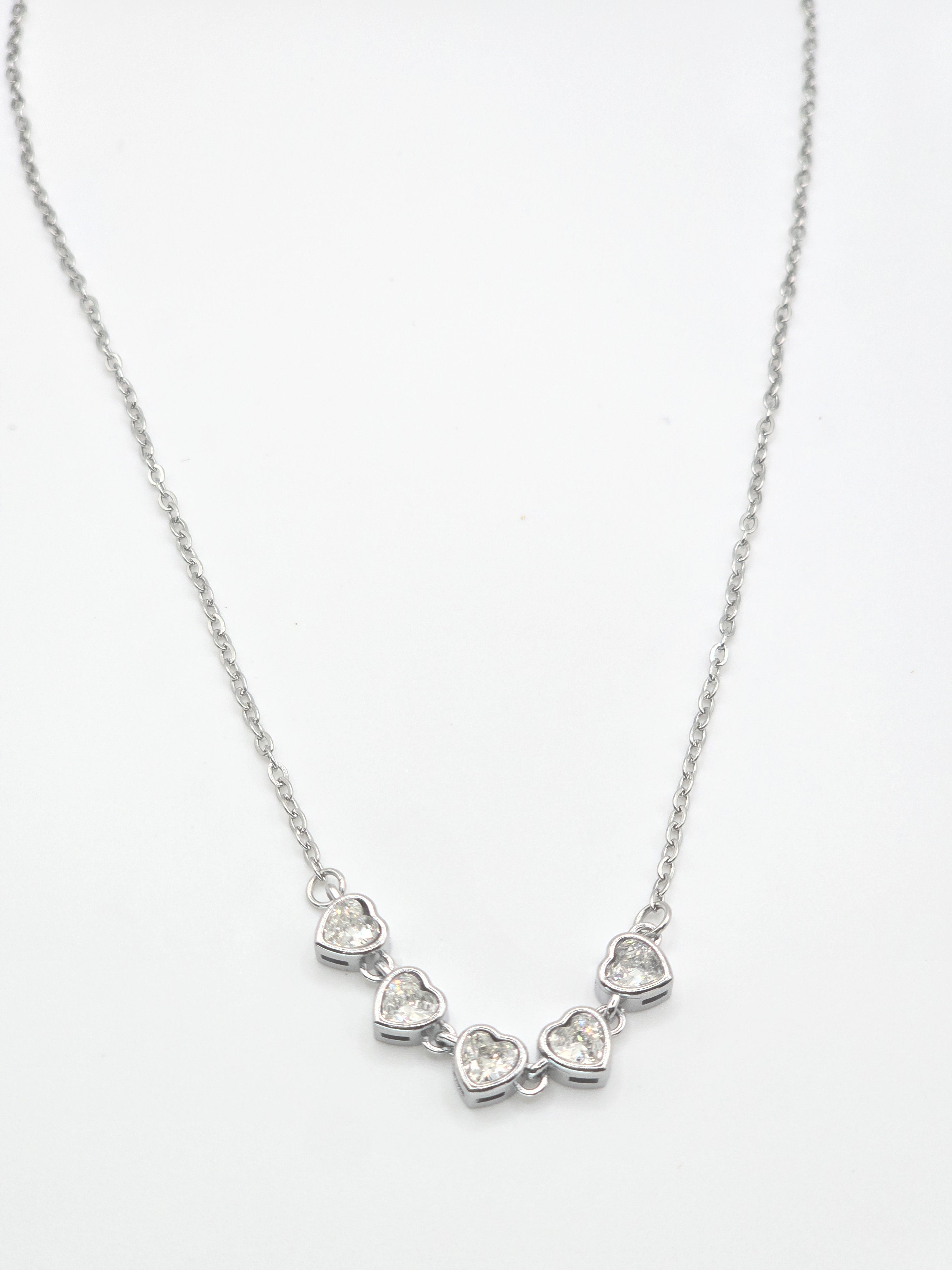 Rosé Luxe Heart Crystal Silver Necklace