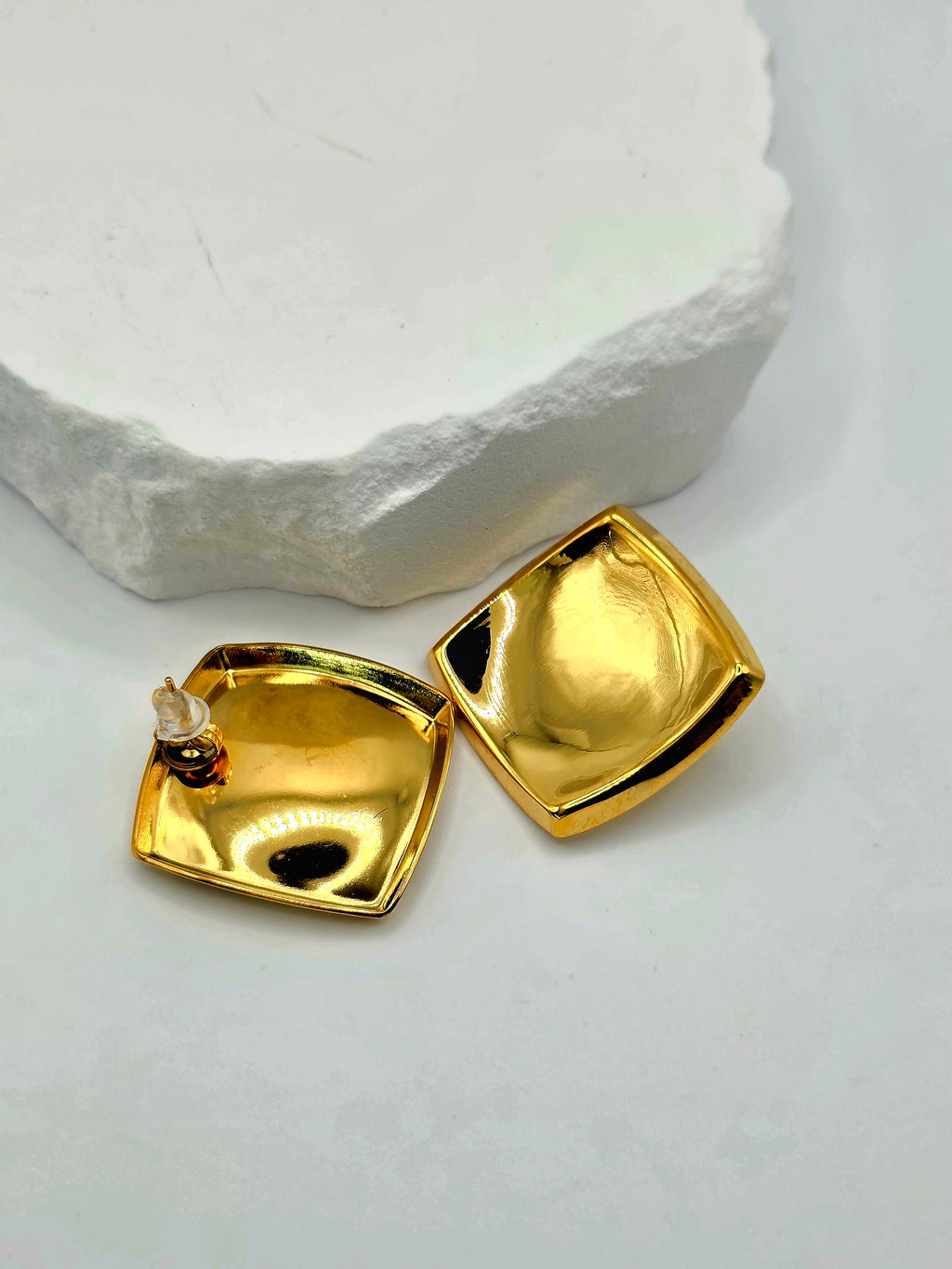 Gold Square Stud Earrings – Minimalist Luxury Waterproof Earrings | Rosé Luxe