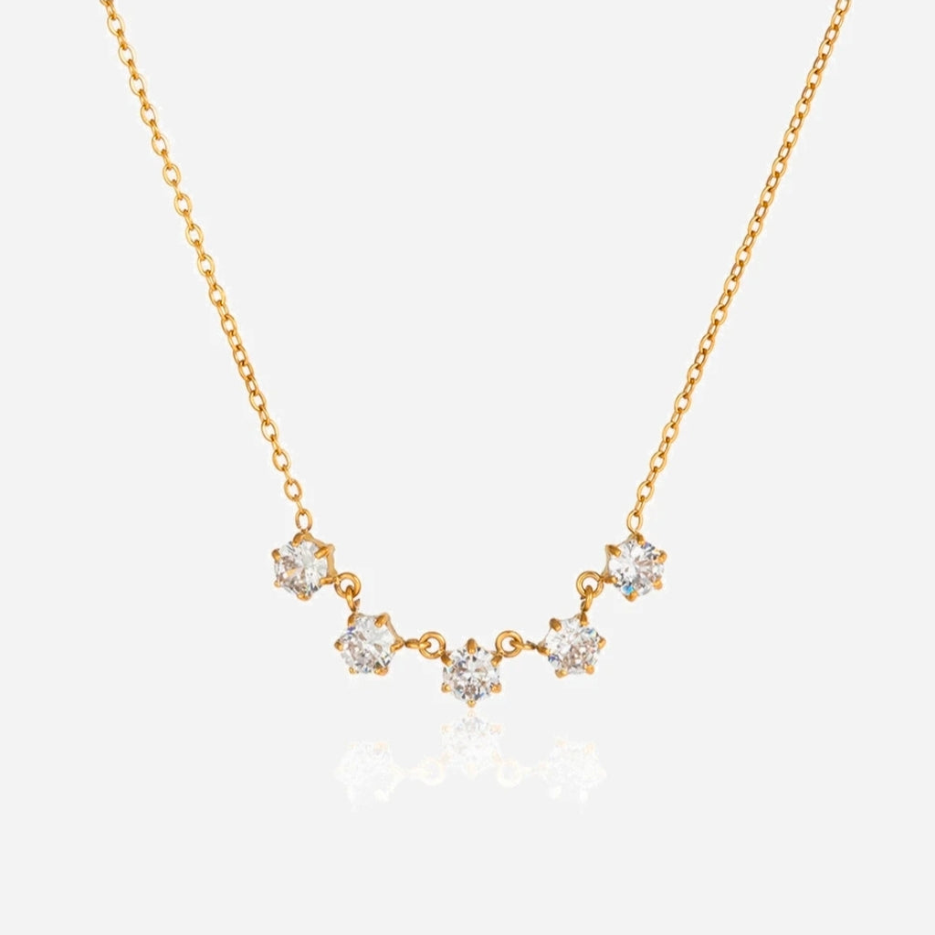 Gold Five-Stone Crystal Necklace – Dainty Diamond-Like Pendant | Rosé Luxe Jewelry