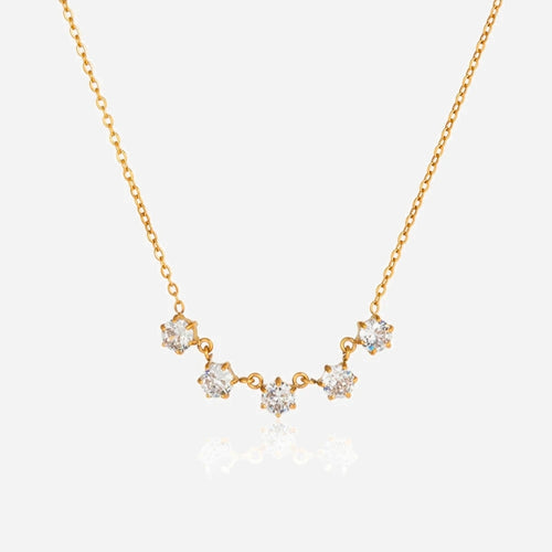 Gold Five-Stone Crystal Necklace – Dainty Diamond-Like Pendant | Rosé Luxe Jewelry