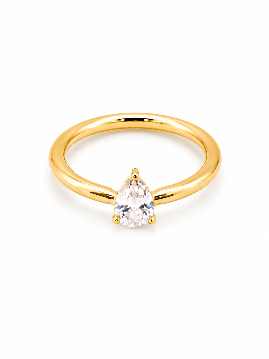 Rosé luxe -Golden Teardrop Solitaire Ring – Minimalist Gold Statement Ring